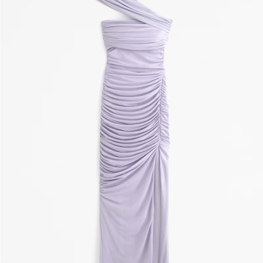 Abercrombie & Fitch Mesh Asymmetrical Off The Shoulder Maxi Dress Lilac Medium